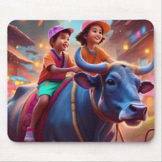 Zwei junge philippinische Kinder reiten in der Fam Mousepad
