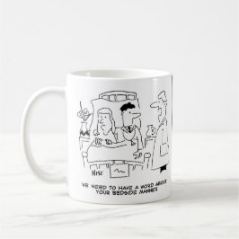Zwei junge überarbeitete Ärzte-Cartoon Kaffeetasse