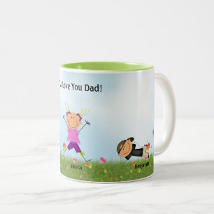 Zwei Jungen ein Mädchen Stick Kinder Vater-Tag Ta Zweifarbige Tasse
