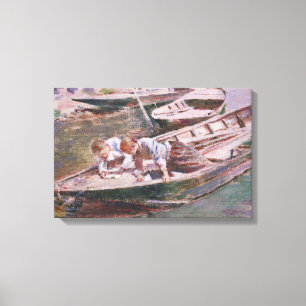 Zwei Jungen in einem Boot (von Theodore Robinson) Leinwanddruck
