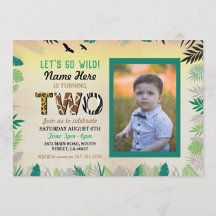 Zwei Jungle 2. Geburtstag Party Safari ZOO Foto Einladung