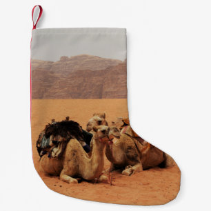 ZWEI KAMEL AUF BROWN SAND IN DER NÄHE VON MOUTAINS KLEINER WEIHNACHTSSTRUMPF