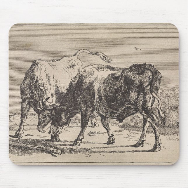Zwei Kampfstiere (von Paulus Potter) Mousepad (Vorne)