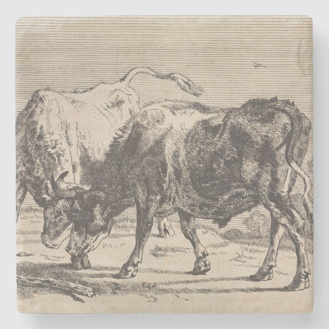 Zwei Kampfstiere (von Paulus Potter) Steinuntersetzer (Vorderseite)