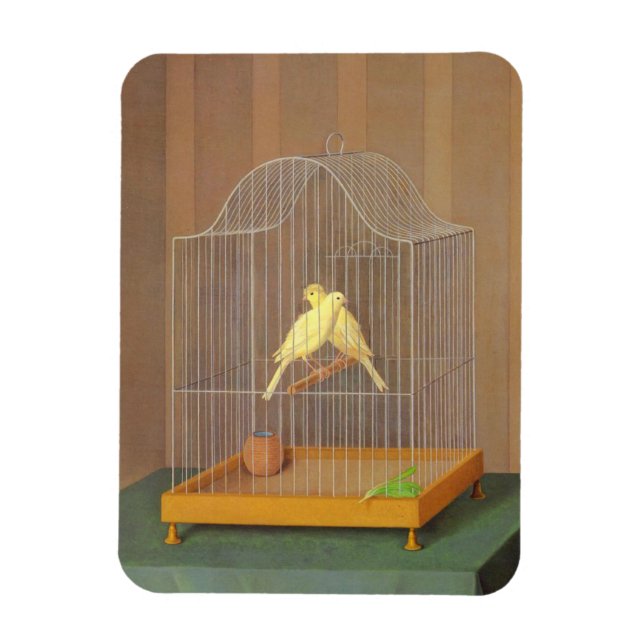 Zwei Kanaren in einem Käfig (von Antonio Donghi) Magnet (Vertikal)