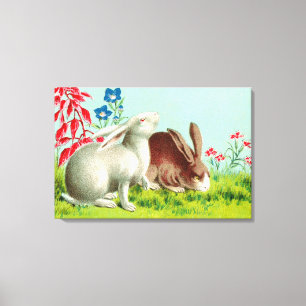 Zwei Kaninchen Haustiere Vintage-Kunst Leinwanddruck