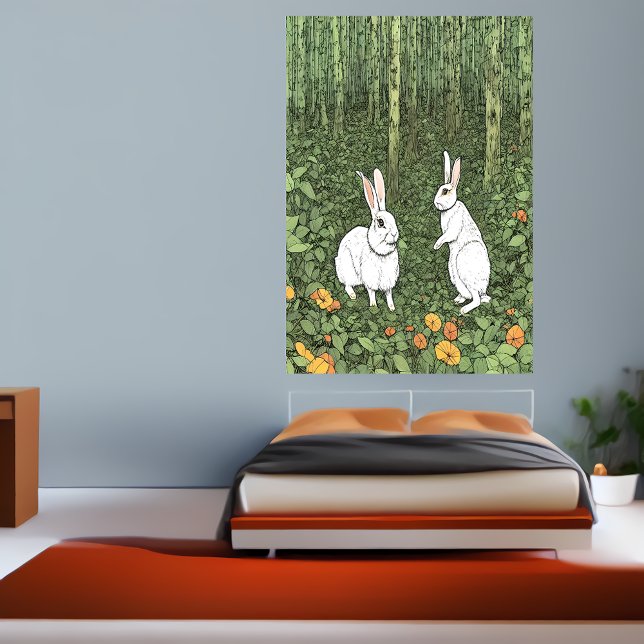 Zwei Kaninchen im Wald | AI Art Poster (Von Creator hochgeladen)