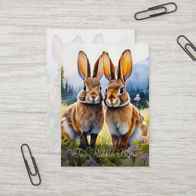 Zwei Kaninchen in einer Bergwiese individuell anpa Visitenkarte (Vorderseite/Rückseite Beispiel)