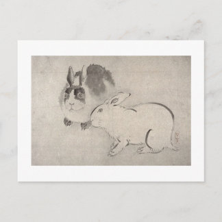 Zwei Kaninchen in Schwarz und Weiß Postkarte