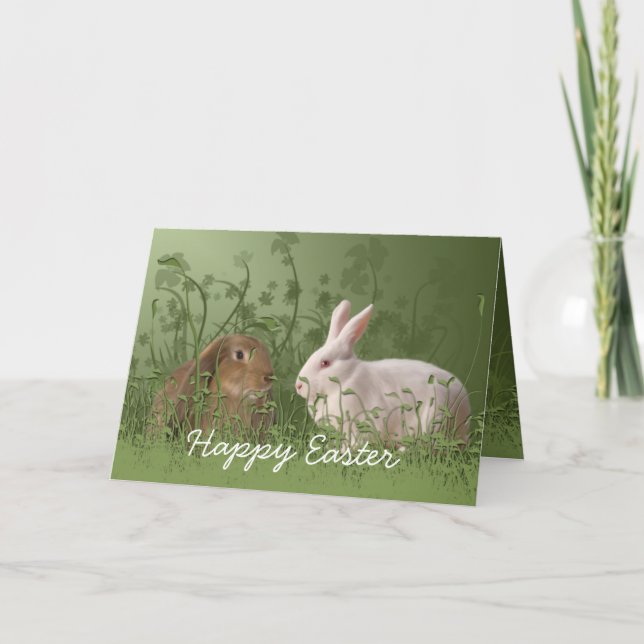 Zwei Kaninchen Osterkarte Feiertagskarte (Vorderseite)
