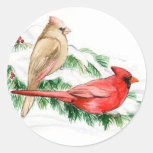 Zwei Kardinals-Vogel-Kunst-Aufkleber Runder Aufkleber