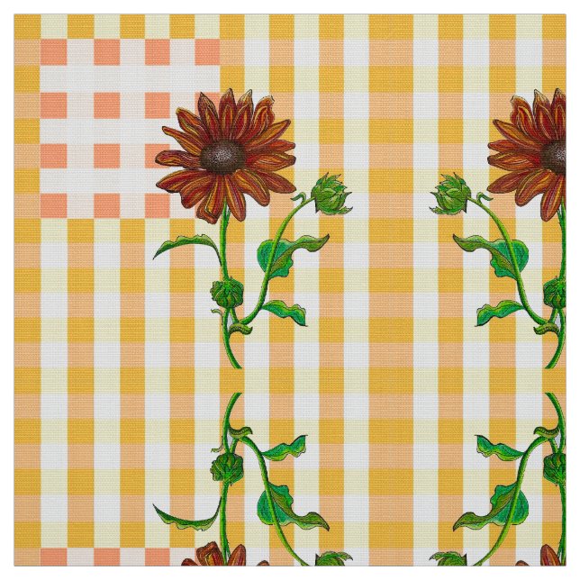 Zwei Karierte Sonnenblumen Stoff (Muster)