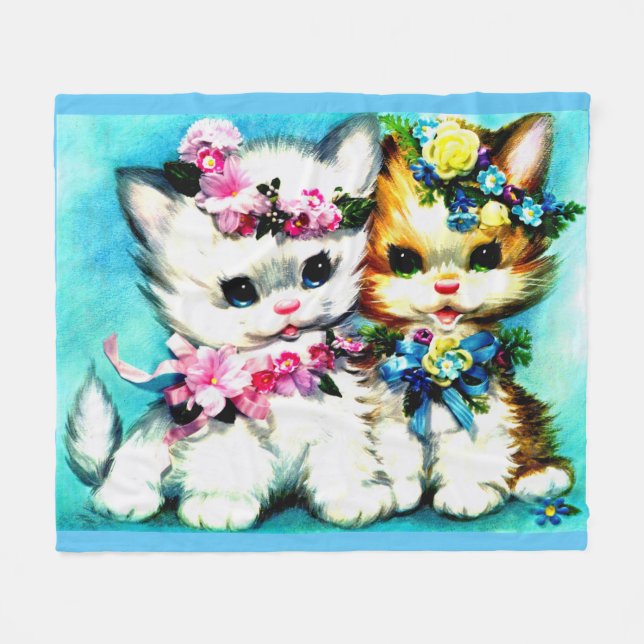 zwei Kätzchen und viele Blume Fleecedecke (Vorderseite (Horizontal))