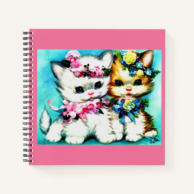 zwei Kätzchen und viele Blume Notizbuch (Vorderseite)