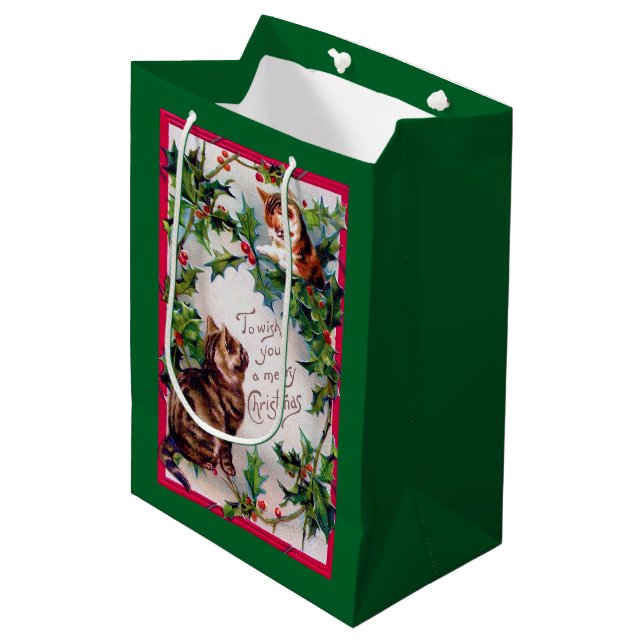 Zwei Kätzchen und Weihnachtsmann Mittlere Geschenktüte (Vorderseite Schrägansicht)