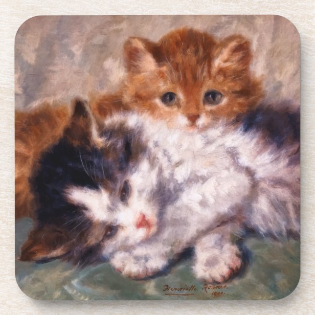 Zwei KätzchenSnuggle durch Henriëtte Ronner-Knip Getränkeuntersetzer (Vorderseite)