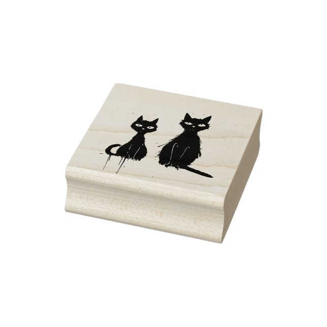 Zwei Katzen - Ahornholzkunst-Briefmarke Gummistempel (Stempel)