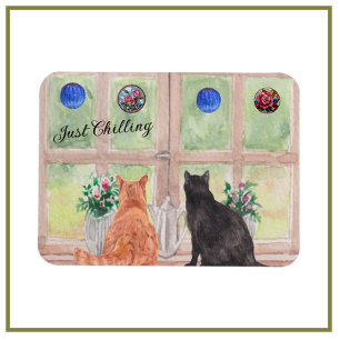 Zwei Katzen am Fenster Landschaftliche Blume Magnet