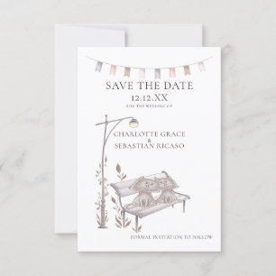 Zwei Katzen auf einem Tier Save the Date Hochzeit Ankündigung