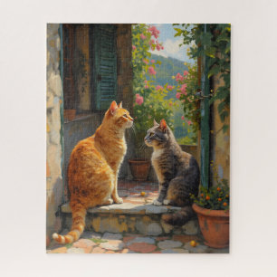 Zwei Katzen auf Treppenstufen