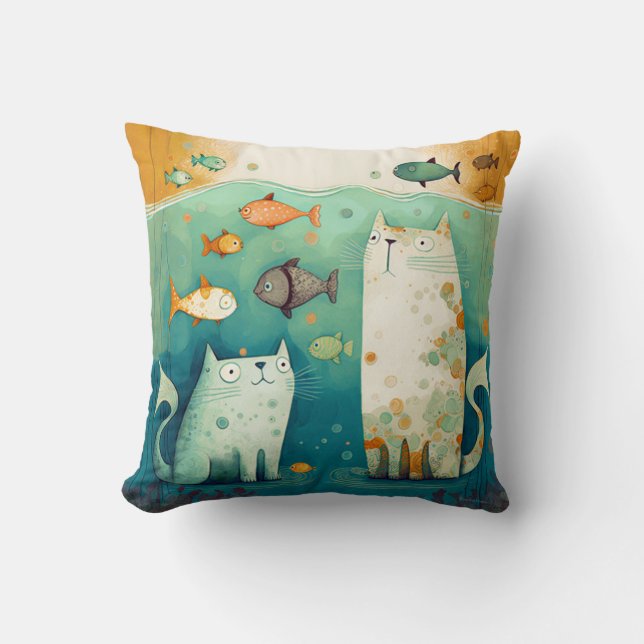 Zwei Katzen beobachten das Flocken von Fischen - ü Kissen (Vorderseite)