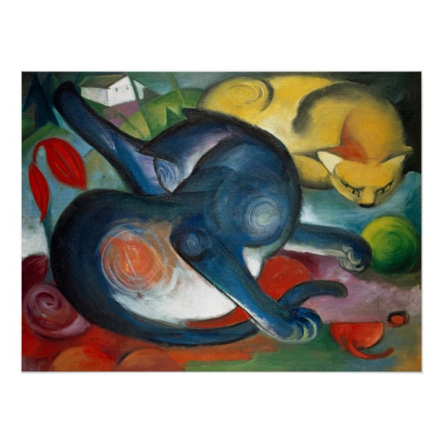Zwei Katzen, blau und gelb (1912) von Franz Marc Poster (Vorderseite)