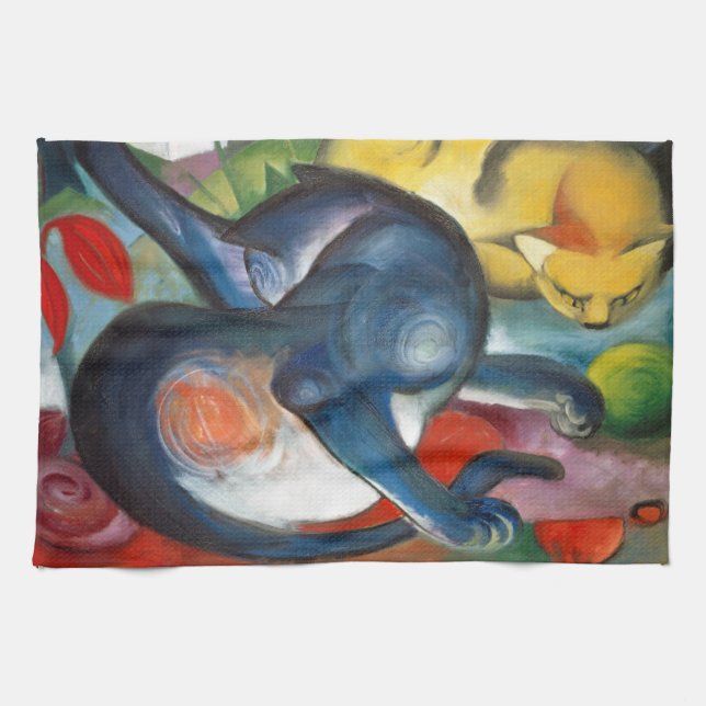 Zwei Katzen, blau und gelb, Franz Marc Geschirrtuch (Horizontal)