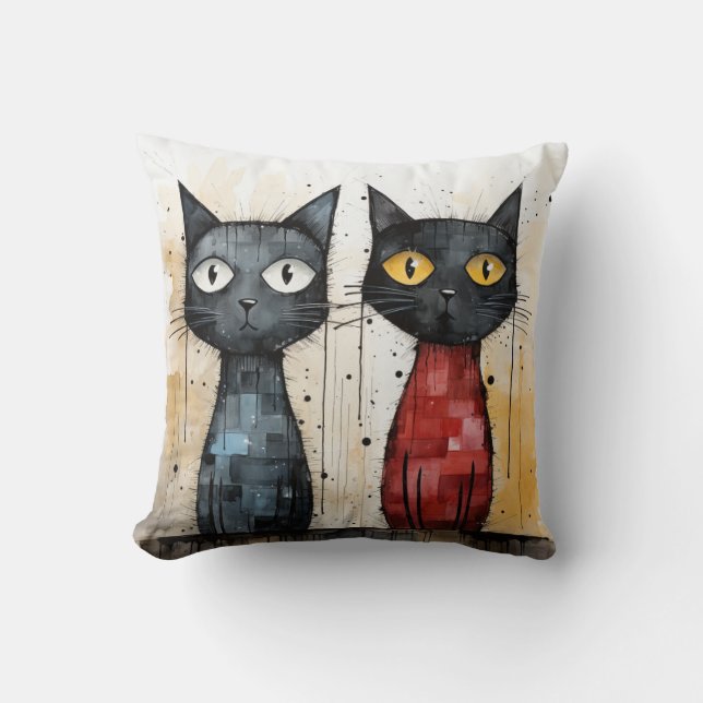 Zwei Katzen: Blaues und rotes Kissen (Vorderseite)