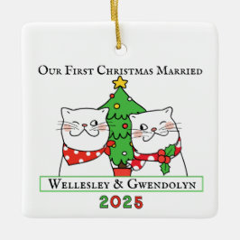 Zwei Katzen Erste Weihnachten Verheiratet Keramikornament