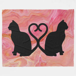 Zwei Katzen Herz Schwänze auf rosa Marmor Fleecedecke