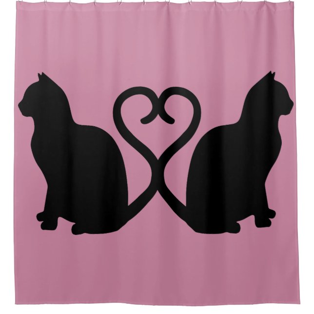 Zwei Katzen Herz Silhouette Duschvorhang (Vorderseite)