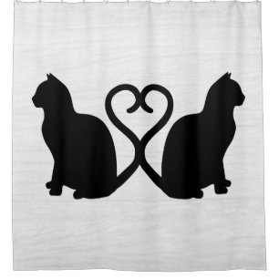 Zwei Katzen Herz Silhouette über Weiße Textur Duschvorhang