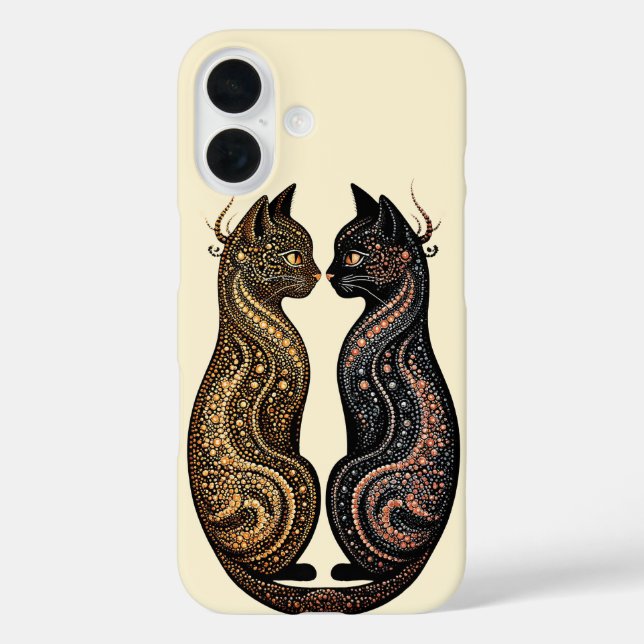 Zwei Katzen im lebendigen künstlerischen Design iPhone 16 Hülle (Rückseite)