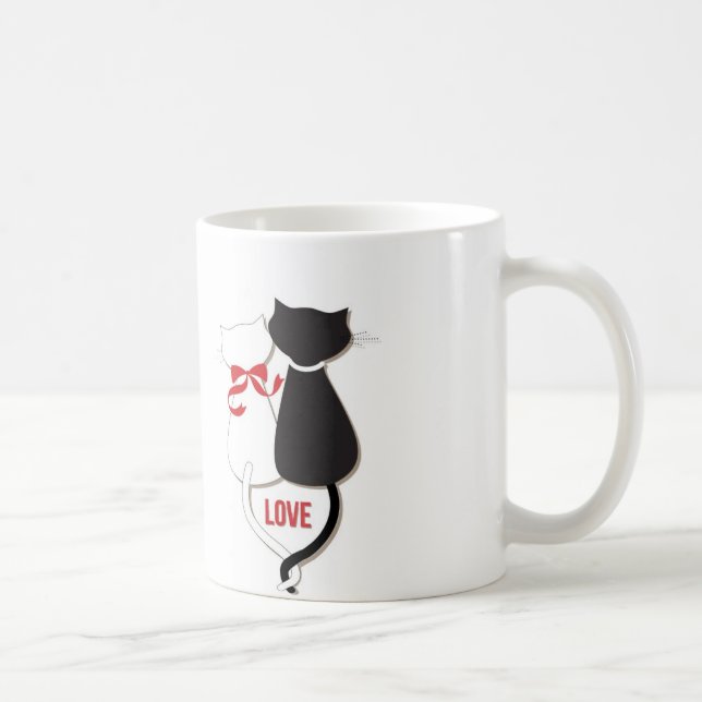 Zwei Katzen in der Liebe, rot, schwarz, herz Kaffeetasse (Rechts)