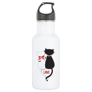 Zwei Katzen in der Liebe, rot, schwarz, herz Trinkflasche