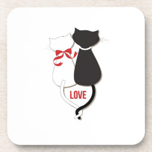 Zwei Katzen in der Liebe, rot, schwarz, herz Untersetzer