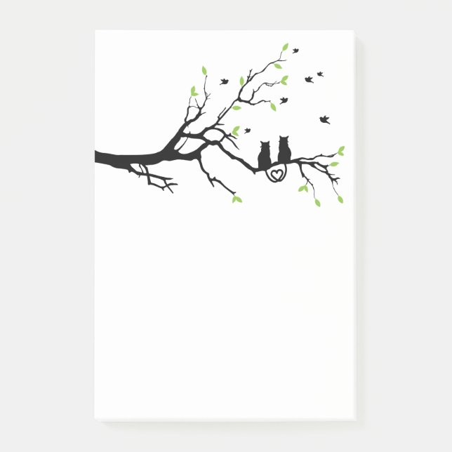 Zwei Katzen in der Silhouette Baum der Liebe Post-it Klebezettel (Vorderseite)