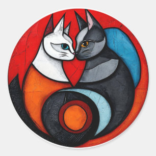Zwei Katzen in lebendigem Circular Design Runder Aufkleber