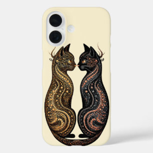 Zwei Katzen in lebendigem künstlerischem Design iPhone 16 Hülle