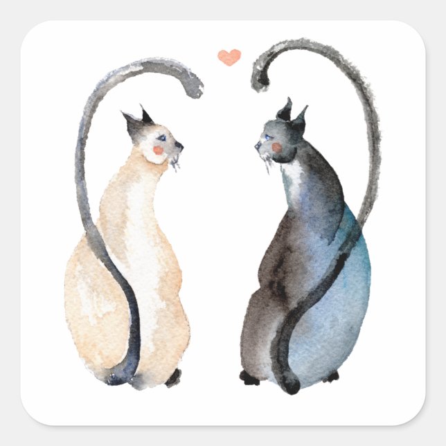 Zwei Katzen in Liebe Quadratischer Aufkleber (Vorderseite)