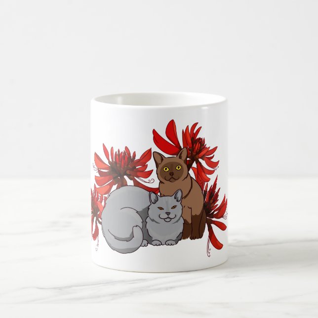 Zwei Katzen mit australischem Korallenbaum Kaffeetasse (Mittel)