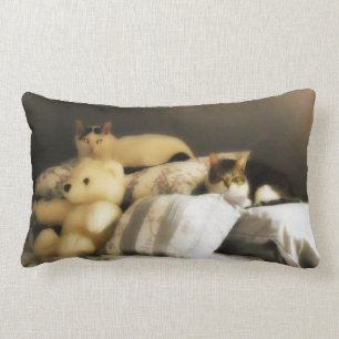 Zwei Katzen mit gestopfter Teddybär Lendenkissen