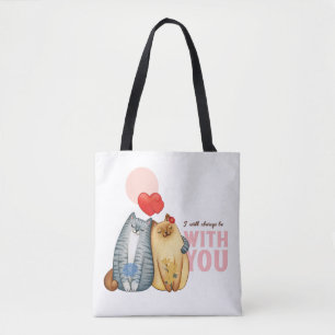Zwei Katzen mit Herzformen und romantischen m Tasche