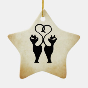 Zwei Katzen-Silhouette Keramik Ornament