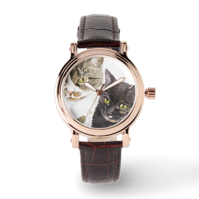 Zwei Katzen - Tabby und Tortie Armbanduhr (Vorderseite)