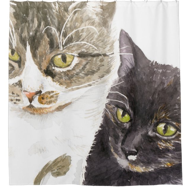 Zwei Katzen - Tabby und Tortie Duschvorhang (Vorderseite)