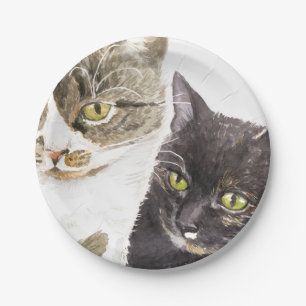 Zwei Katzen - Tabby und Tortie Pappteller