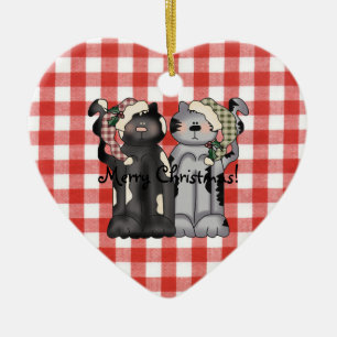 Zwei-Katzen Weihnachtsverzierung Keramikornament