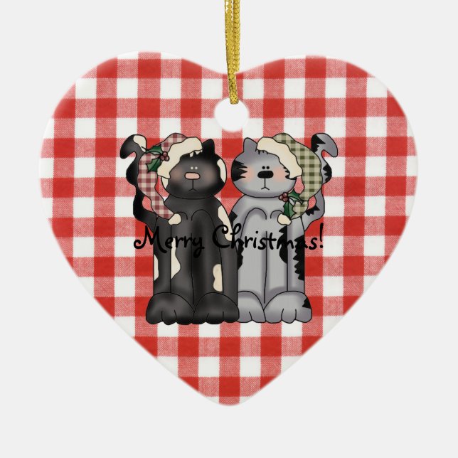 Zwei-Katzen Weihnachtsverzierung Keramikornament (Vorne)