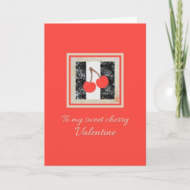 Zwei Kirschen auf der Red Valentine Card Karte (Vorderseite)